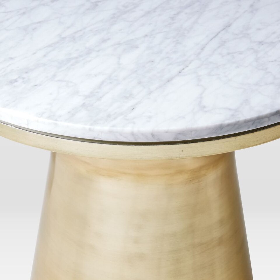 Marble Topped Pedestal Side Table White Marble/Antique Brass west